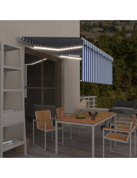 Tenda Sole Retrattile Manuale con LED 3,5x2,5 m Blu e Bianco