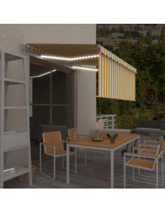 Tenda da Sole Retrattile Parasole LED 3,5x2,5m Gialla e Bianca