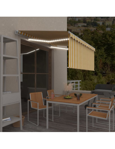 Tenda da Sole Retrattile Parasole LED 3,5x2,5m Gialla e Bianca