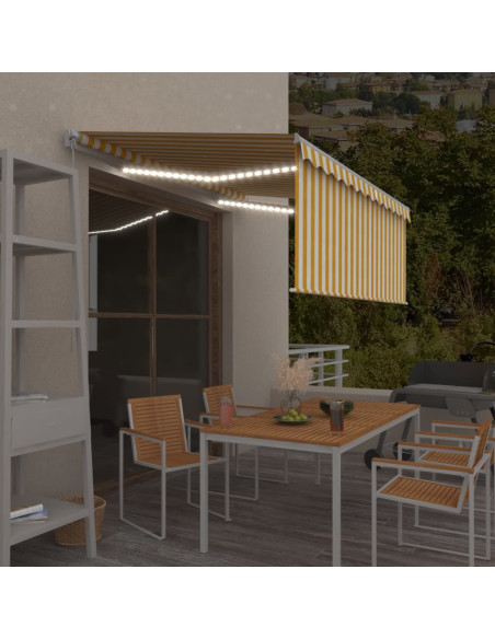 Tenda da Sole Retrattile Parasole LED 3,5x2,5m Gialla e Bianca