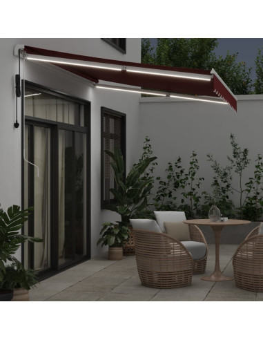 Tenda da Sole Retrattile Automatica con LED Bordò 350x250 cm