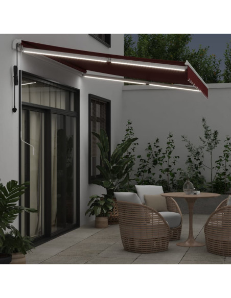Tenda da Sole Retrattile Automatica con LED Bordò 350x250 cm