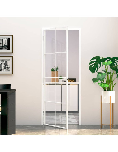 Porta Interna Bianca 76x201,5 cm Vetro Temperato Alluminio Slim