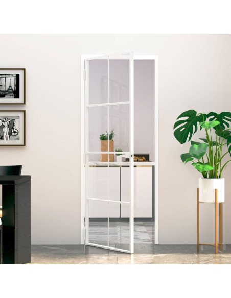 Porta Interna Bianca 76x201,5 cm Vetro Temperato Alluminio Slim