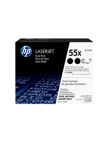 HP Confezione da 2 cartucce originali di Toner nero ad alta capacità LaserJet 55X