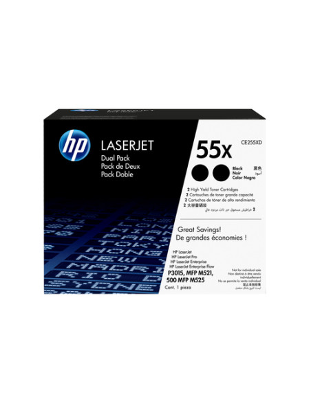 HP Confezione da 2 cartucce originali di Toner nero ad alta capacità LaserJet 55X