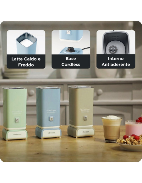 Ariete 2878 Cappuccinatore Vintage - Montalatte a caldo e a freddo - Cappuccino, cioccolata, infusi liofilizzati - 500 Watt - Ce