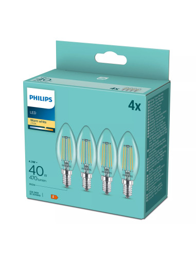 Philips Lampadina candela trasparente a filamento 40 W B35 E14 x4