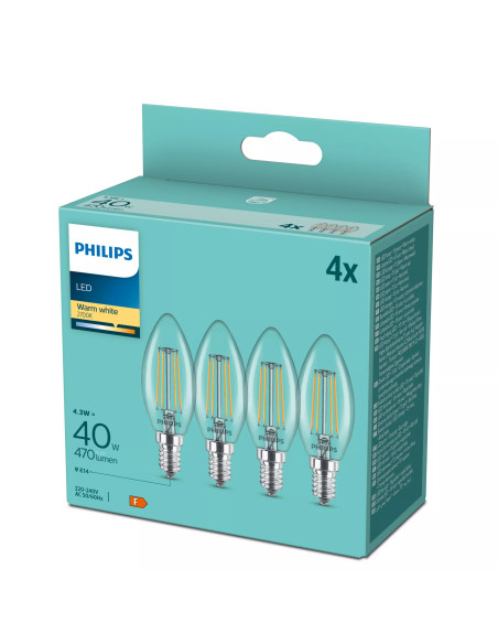 Philips Lampadina candela trasparente a filamento 40 W B35 E14 x4