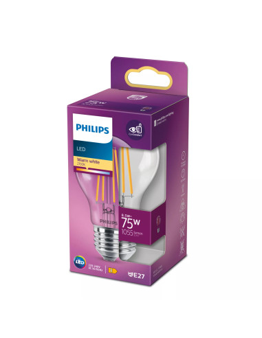 Philips Lampadina trasparente a filamento 75 W A60 E27