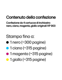 HP Confezione da 4 cartucce di inchiostro nero, ciano, magenta, giallo originali 903 2