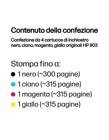 HP Confezione da 4 cartucce di inchiostro nero, ciano, magenta, giallo originali 903