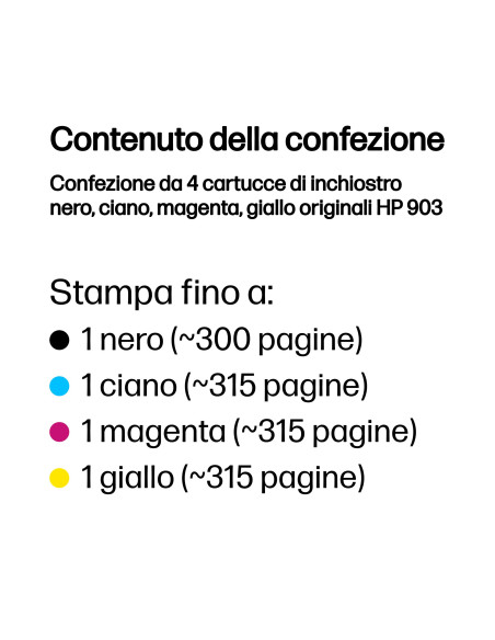 HP Confezione da 4 cartucce di inchiostro nero, ciano, magenta, giallo originali 903
