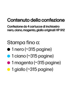 HP Confezione da 4 cartucce di inchiostro nero, ciano, magenta, giallo originali 912 2