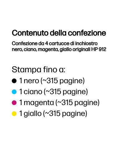 HP Confezione da 4 cartucce di inchiostro nero, ciano, magenta, giallo originali 912