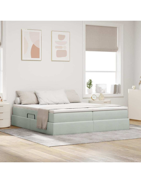 Letto con contenitore e materasso Grigio chiaro 200 x 200 cm