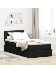 Letto con contenitore e LED con led Nero 90 x 200 cm Tessuto