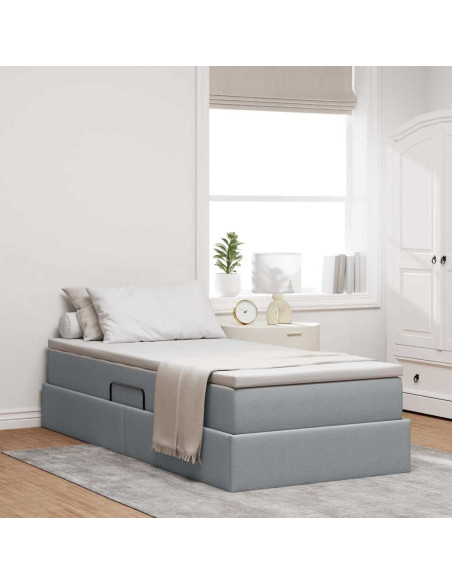 Letto con contenitore e materasso Grigio chiaro 90 x 190 cm