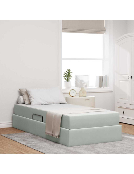 Letto con contenitore e materasso Grigio chiaro 100 x 200 cm