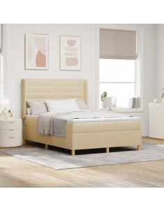 Letto a molle con materasso Crema 140 x 190 cm Tessuto