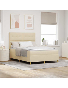 Letto a Sorgente LED con materasso Crema 140 x 190 cm Tessuto