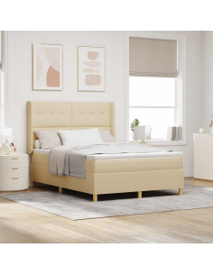 Letto a molle con materasso Crema 140 x 190 cm Tessuto