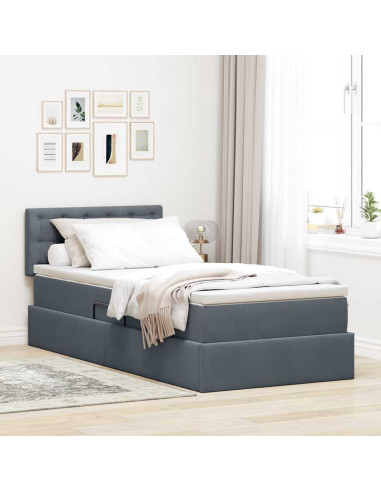 Letto con Contenitore Grigio scuro 90 x 200 cm Velluto
