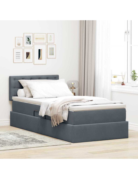 Letto con Contenitore Grigio scuro 90 x 200 cm Velluto