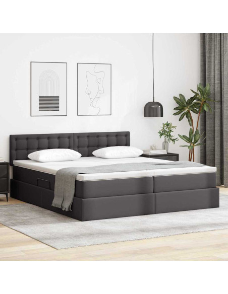 Letto con Contenitore Grigio 200 x 200 cm Pelle Sintetica