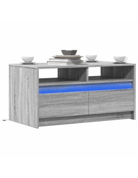 Tavolino da Salotto con Luci LED Grigio Sonoma in Truciolato