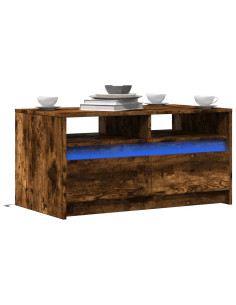Tavolino da Salotto con Luci LED Rovere Fumo in Truciolato