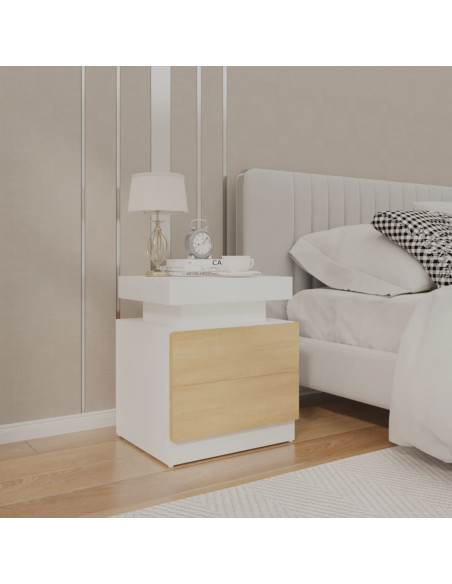 Comodino Bianco e Rovere Sonoma 45x35x52cm in Legno Multistrato