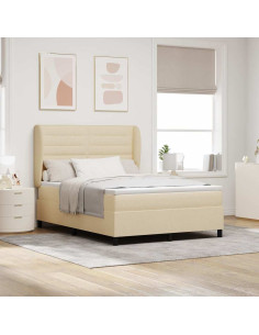 Letto a molle con materasso Crema 140 x 190 cm Tessuto