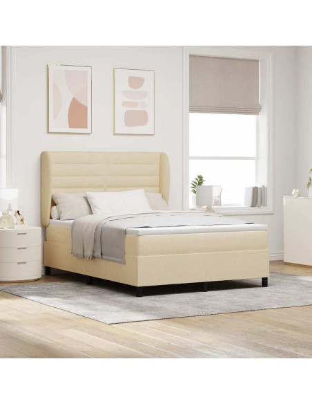 Letto a molle con materasso Crema 140 x 190 cm Tessuto
