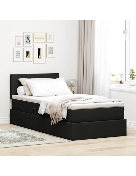 Letto con contenitore e materasso con testiera Nero 90 x 190 cm