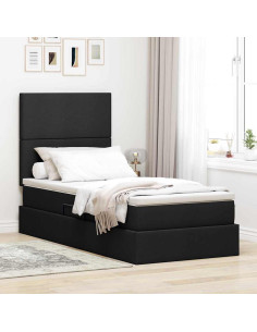 Letto con contenitore e LED con led Nero 90 x 200 cm Poliestere