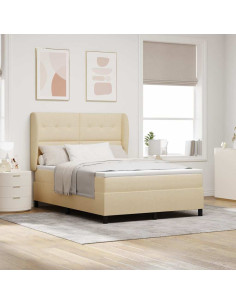 Letto a molle con materasso Crema 140 x 190 cm Tessuto