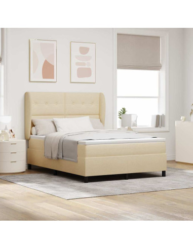 Letto a molle con materasso Crema 140 x 190 cm Tessuto