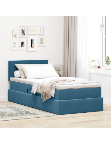 Letto con contenitore e LED Blu Scuro 100 x 200 cm Velluto