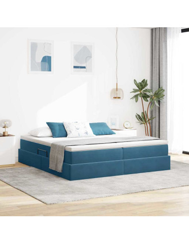 Letto con contenitore e materasso Blu Scuro 200 x 200 cm