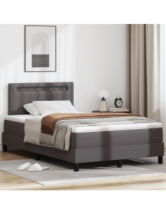 Letto a molle con materasso Grigio 120 x 200 cm Pelle sintetica