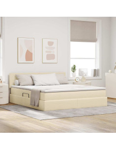 Letto con contenitore e LED con led Crema 160 x 200 cm Tessuto