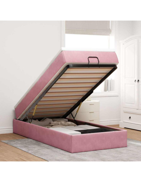 Struttura Letto Pouf con Materasso Rosa 80x200 cm Velluto