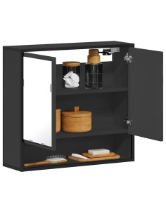 Armadietto Specchio da Bagno Nero 65x20x60 cm Legno Multistrato