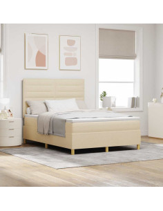 Letto a Sorgente LED con materasso Crema 140 x 190 cm Tessuto