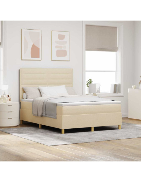 Letto a Sorgente LED con materasso Crema 140 x 190 cm Tessuto