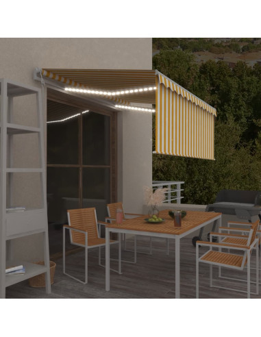 Tenda Automatica con LED Sensore Vento 3x2,5 m Giallo Bianco