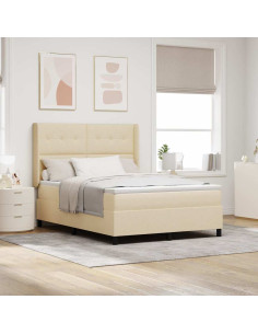 Letto a molle con materasso Crema 140 x 190 cm Tessuto