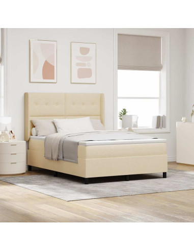 Letto a molle con materasso Crema 140 x 190 cm Tessuto