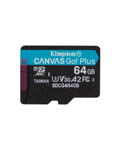 Kingston Technology 64 GB microSDXC Canvas Go Plus Gen4 200R A2 U3 Confezione singola senza ADP